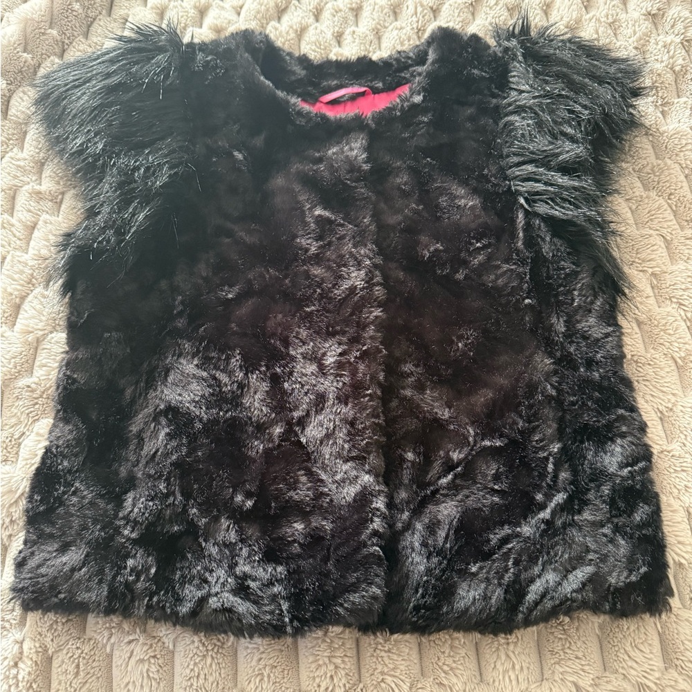 Skaist Taylor Black Faux Fur Vest with Pink Lining